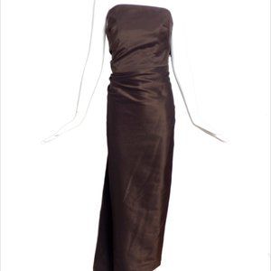 CAROLINA HERRERA Brown Bow Silk Taffeta Evening Gown Size 4
